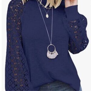 Women's Miholl Blue thermal Long Sleeve Shirt XXL lace sheer arms